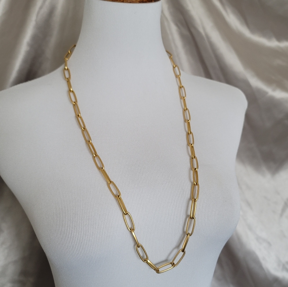 Preppy Minamalist Mobwife Gold Paper Clip Link Chain Statement Layering Necklace